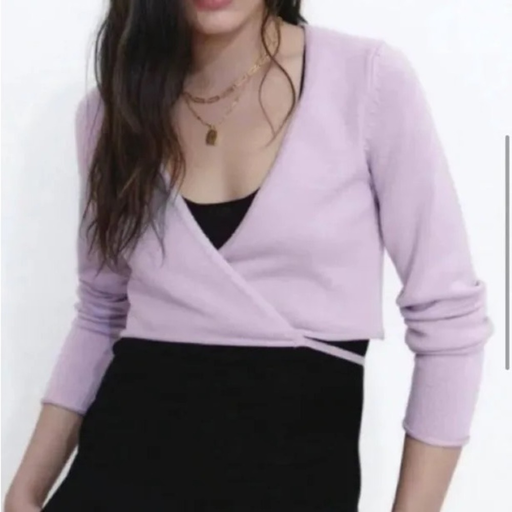 NWT ZARA L lilac wrap sweater top
